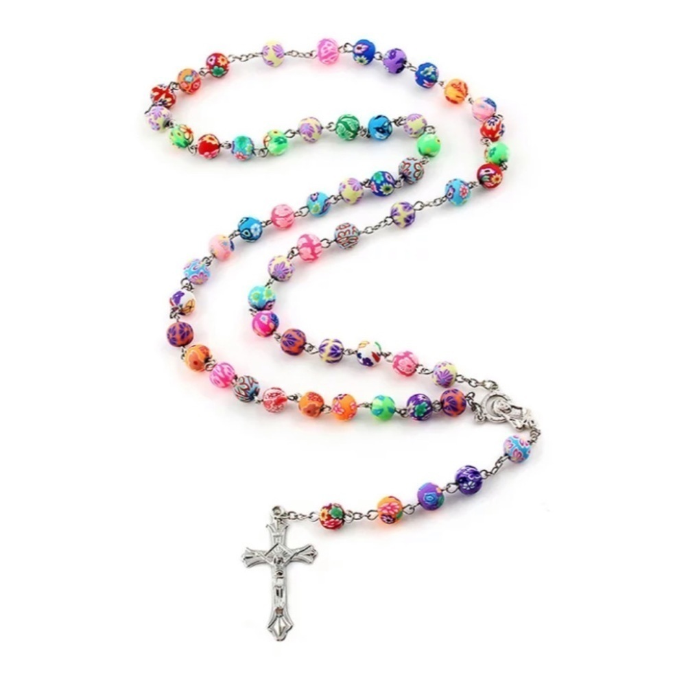 Virgin Mary 6mm Polymer Clay Multicolor Beaded Rosary